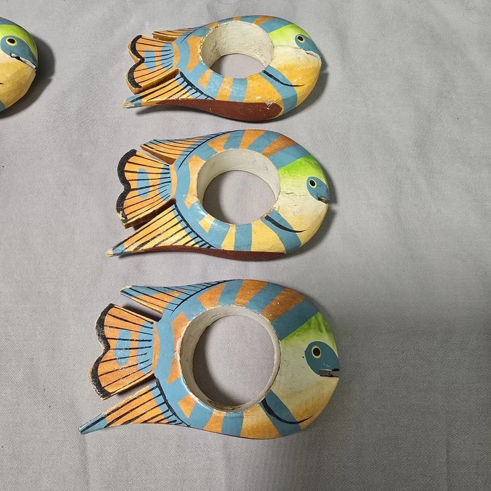 Tropical Fish Napkin Holders VTG Hand Carved Hand Painted 80s 90s